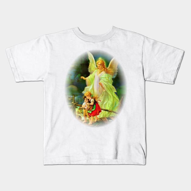 Guardian Angel and Children on the Bridge Vintage Catholic Kids T-Shirt by hispanicworld